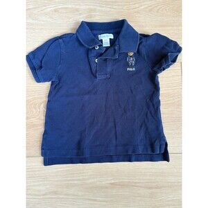 POLO Ralph Lauren Baby Boys 24M Navy Blue Polo Bear Short Sleeve Shirt Knit